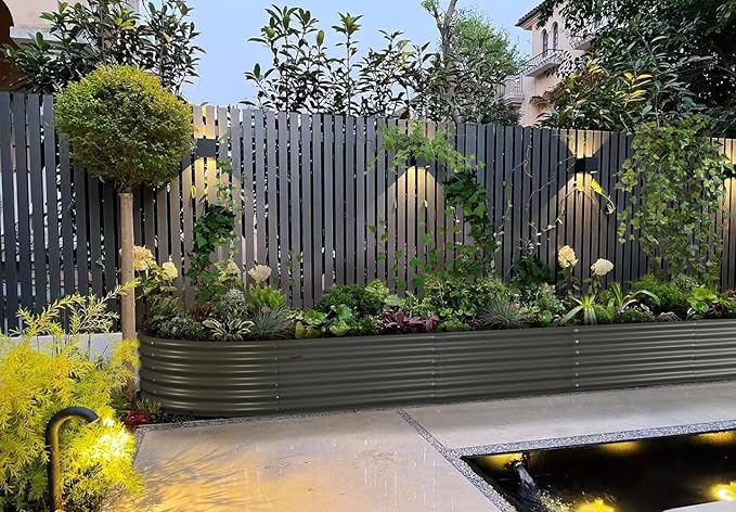 A ANLEOLIFE 6 Pcs 12X3X1.5 ft Oval Extra Large Galvanized Raised Garden Beds Outdoor for Planting Vegetables Flowers Herb, Quartz Grey