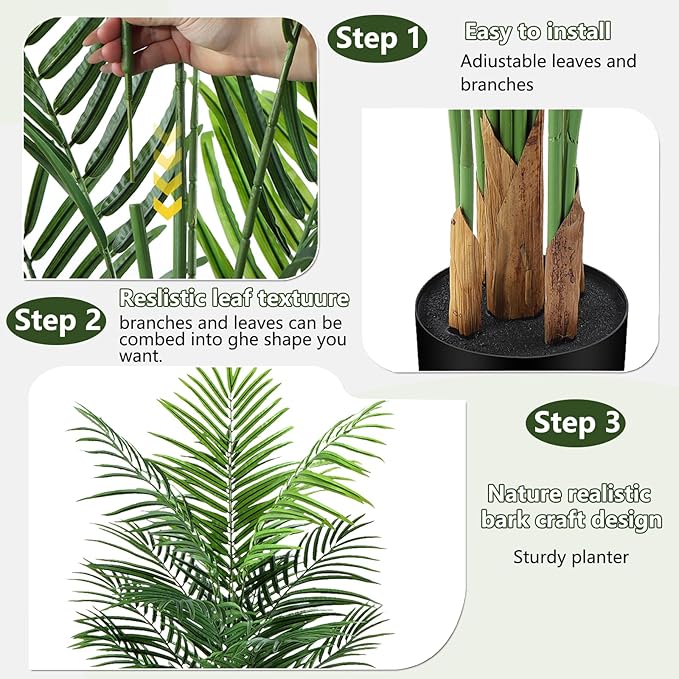 Artificial Palm Tree Indoor 5ft, Large Fake Tropical Areca Palm Tree with 13 Trunks, Faux Dypsis Lutescens Floor Plant in Pot for Indoor Outdoor Home Office Decor & Housewarming Gift