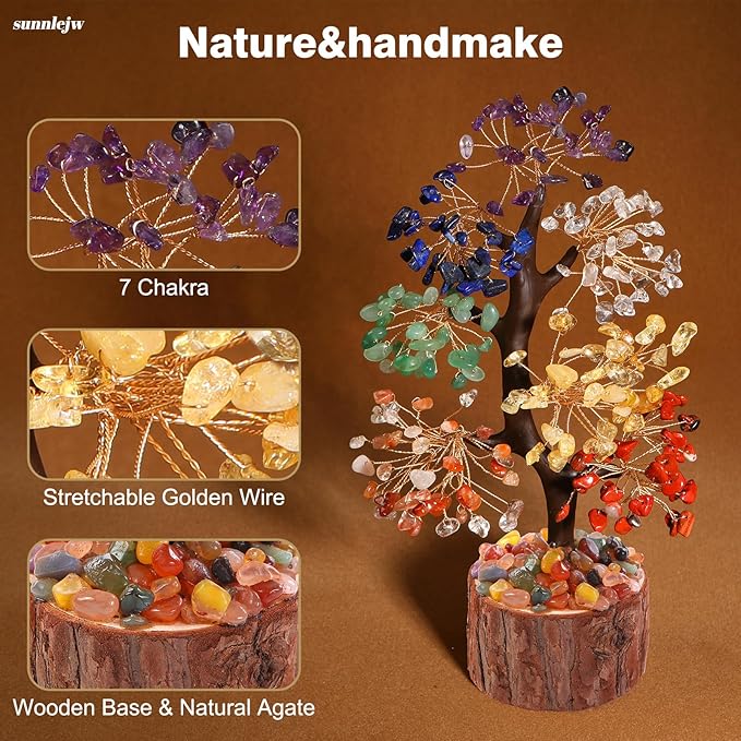 Sunnlejw 7 Chakra Crystal Tree of Life,Birthday Gifts for Women, Healing Crystal and Stones for Positive Energy,Gifts for Sister and Mom,House Warming Gift,Money Feng Shui Tree Decoration