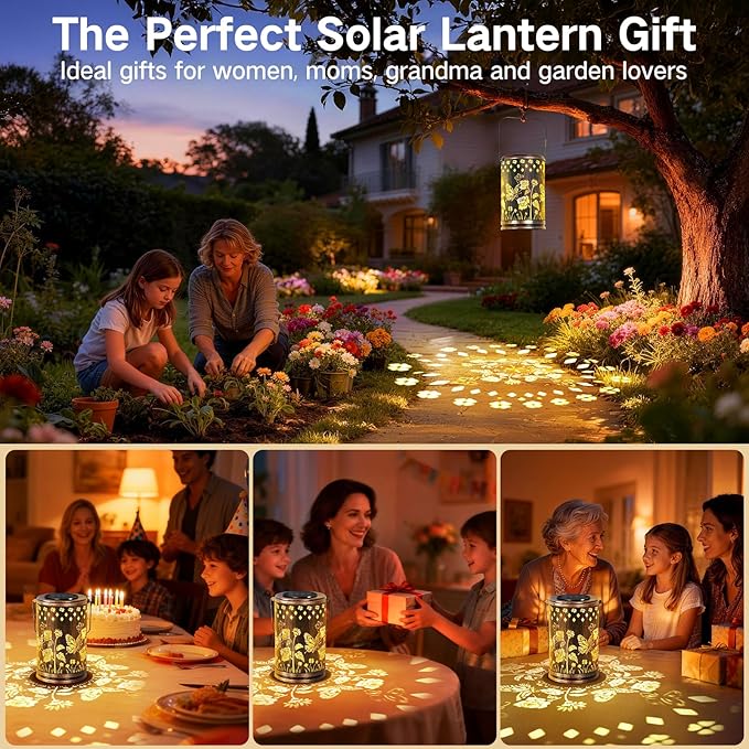OUTONLIFE Butterfly Solar Lanterns Outdoor Waterproof, Metal Hanging Solar Lights for Outside Garden, Yard, Patio, Backyard, Porch Decor, Birthday Gifts for Women Mom Grandma