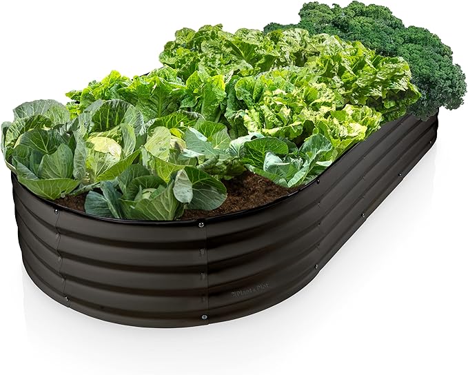 Plant & Plot Galvanized Raised Garden Beds Outdoor // 6×3×1 ft Planter Raised Beds for Gardening, Vegetables, Flowers // Large Metal Garden Box // Patented Tool-Free Design (Black)