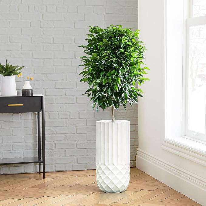 LuxenHome Planter for Outdoor Indoor Plants 25" H White Tall MgO Plant Pots Planting Flower Large Pot Planters Modern Geometric Balcony Planter