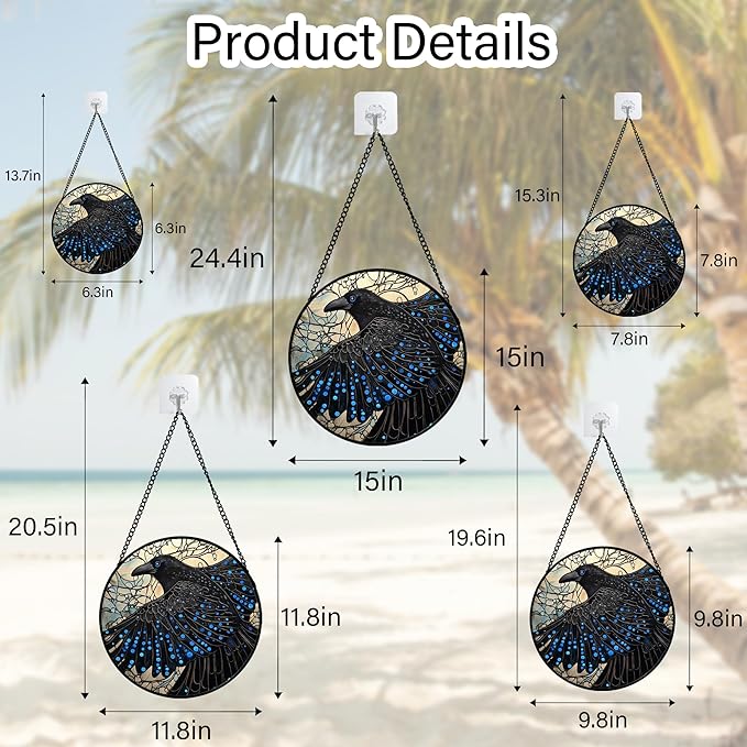 Stained Glass Window Hanging - Black Crow Big Wings Suncatcher for Doors Garden Patio Bird Sun Catchers Decor Christmas Mother's Day Birthday Gifts for Women Men Mom Nana Friend 9.8 in