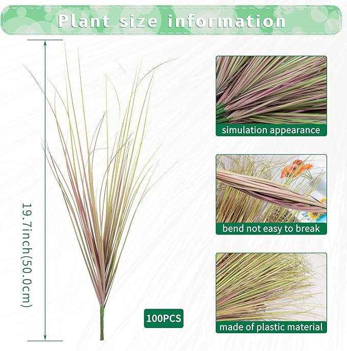 LUZOGA 100Pcs Artificial Grass Plants, Faux Shrubs Wheat Grass, Artificial Tall Grasses Fake Plants for Outdoor Decor,Artificial Greenery Stems Weed for Room Indoor Home Decor（Light Purple）