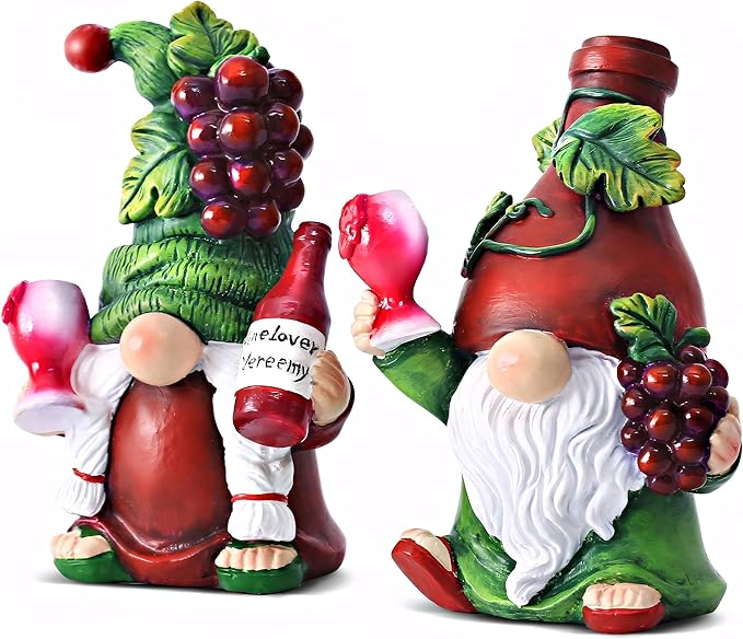 2PCS Wine Gnomes Figurines Valentines Day Decorations Home Party Wine Bar Decor Gnome Gifts for Women Collectible Statue Outdoor for Dining Tables Tiered Pallets Wine Cabinet Living Room