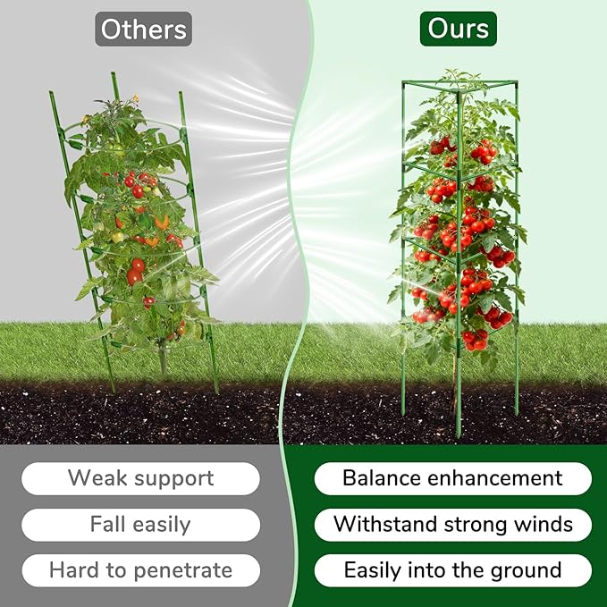[Upgraded] ZeeDix 57 Inch Tall Tomato Cages for Garden, 4 Pack Large Plant Trellis Support Stakes for Climbing Plants, Heavy Duty Adjustable Tomatoes Cage for Pots, Raised Garden Bed Outdoor Supplies