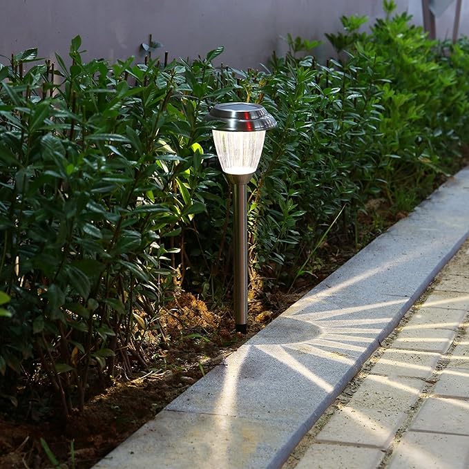 voona Solar LED Outdoor Lights 8-Pack Stainless Steel Pathway Landscape Lights for Outdoor Path Patio Yard Deck Driveway and Garden, (Silver)