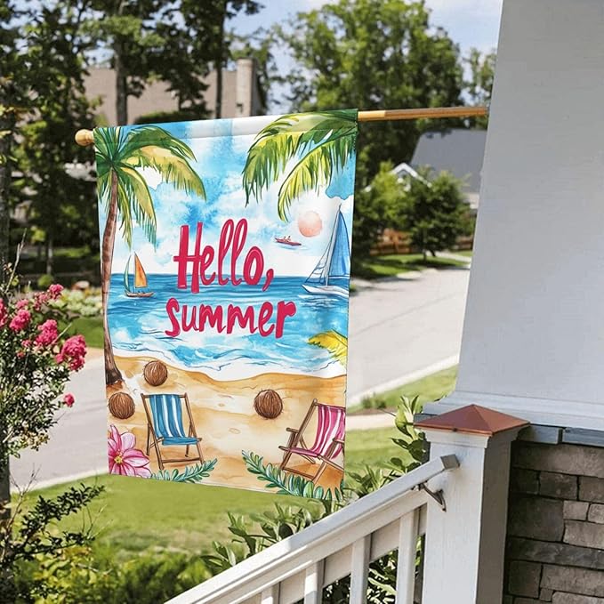 Beach Time Garden Flag 12x18 Inch Double Sided All-Weather Polyester Outdoor Flag For Patio Lawn Yard And Garden Welcome Decor