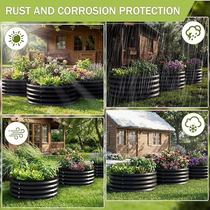 AHEONLAR 3PCS 2x2x2FT Galvanized Raised Garden Bed Kit Round Metal Flower Box Large Planter Raised Beds Outdoor Garden for Planting,Fruit,Herb Black