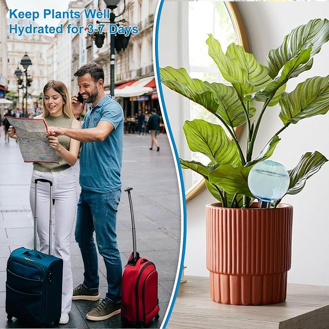 2 Pack Self Watering Globes 17oz Large Plant Watering Globes Top Fill, Self Water Planter Insert Indoor/Outdoor Plastic Water Bulbs Slow Release Terracotta for Plants, Blue