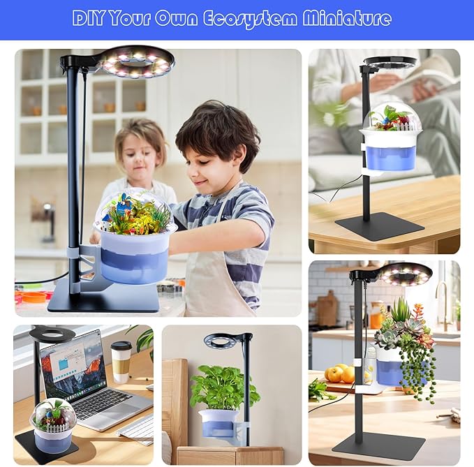 Large Plant Venus Fly Trap Terrarium Kit with Grow Light Timer&Metal Stand, African Violet Pots Self Watering Planter for Herbs,Carnivorous Plants,Valentine Gardening Gifts for Mom Women Garden Lover