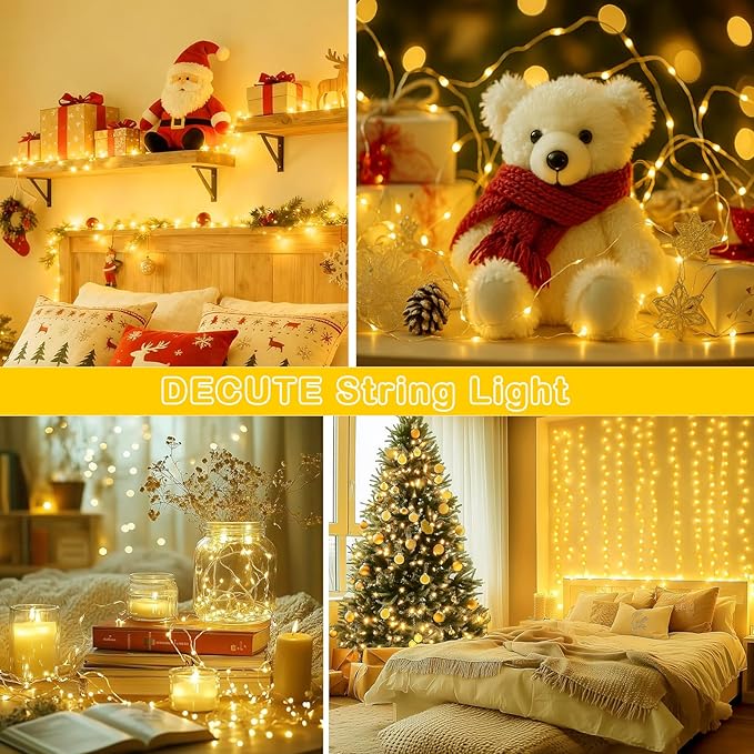 Decute 500LED 164ft Fairy String Lights Christmas Lights Indoor Outdoor Silver Wire with Remote, Firefly Lights Starry for DIY Christmas Tree Costume Wedding Party Table Centerpiece Decor(Warm White)