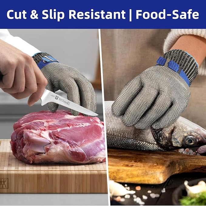 Schwer 10 Pcs SlicePro ANSI A9 Cut Resistant Glove PR1706, Stainless Steel Mesh Metal Glove, Food Grade for Kitchen Cooking, Butcher Meat Cutting, Oyster Shucking, Mandoline, Non-PFAS, S
