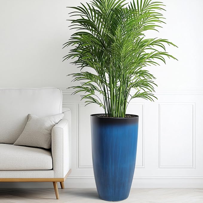 Ultym 23.75" Round Tall Planters, 2-Pack Large Flower Pots for Indoor Outdoor Plants, UV-Protect PP Container for Garden Patio Yard Balcony Porch or Home Decor, Artistic Floating Cobalt Blue Glaze