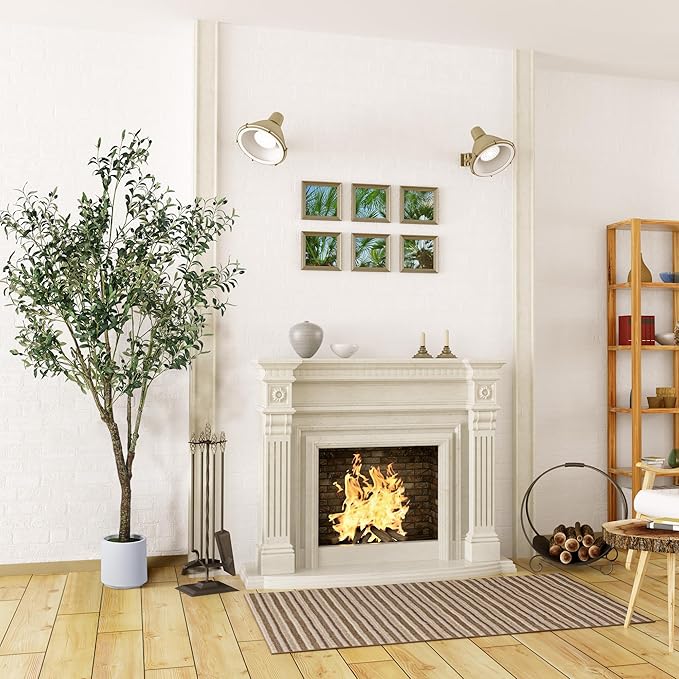 Jocoevol Artificial Olive Tree 7FT, Indoor Fake Silk Plant with Realistic Trunk, Leaves, Fruits and White Planter, Faux Potted Tree for Home Decor and Housewarming Gift, 1 Pack