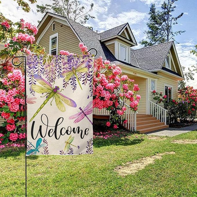 Dragonfly Garden Flag Vertical Double Sided Outdoor Yard Flags 12.5x18 Inch Burlap Banners for House Lawn