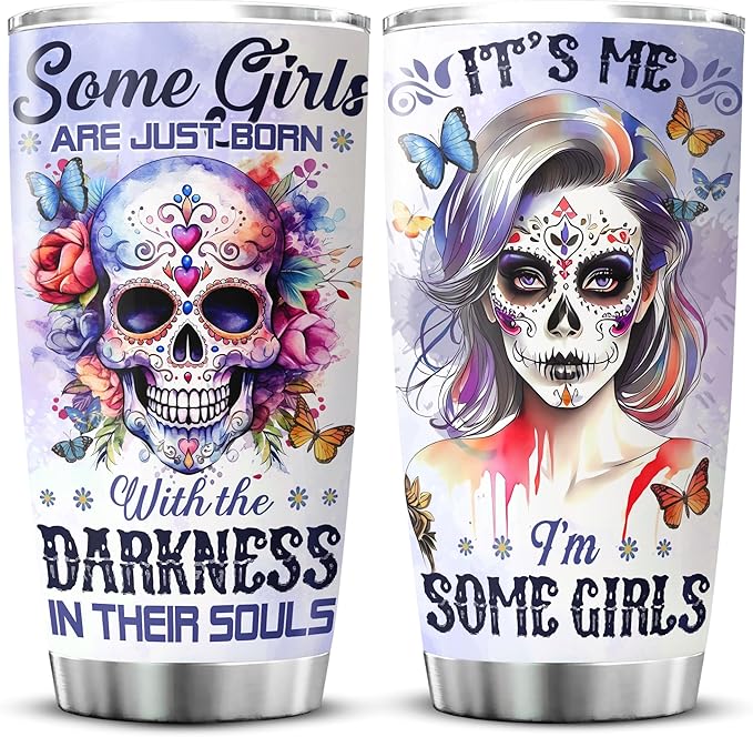 KOIXA Skull Coffee Tumbler Birthday Gifts For Women Adults Teen Girls Friends Flower Travel Mug With Lid Floral Insulated Cup Oz Cold Steel Tumblers Inspirational Quotes Jewelry Style