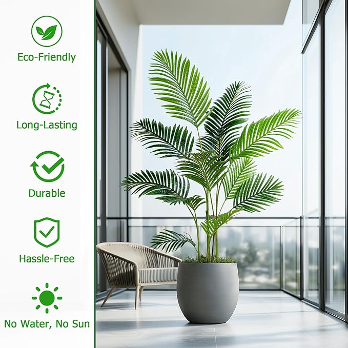 5FT Artificial Areca Palm Tree-Lifelike Palm Plant,Faux Tropical Areca Floor Plant Tall Faux Silk Large Artificial Plants for Indoor Home Living Room Corner Decor（No Planter）