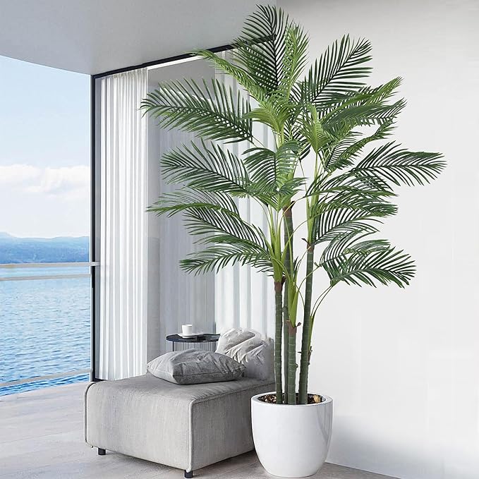 Artificial Palm Tree 8FT(96in) Tall Faux Tree with Large Trunks and 32 Realistic Leaves, Fake Tropical Floor Potted Artificial Plants for Home Office Living Room Indoor Decor (8feet,1Pack)