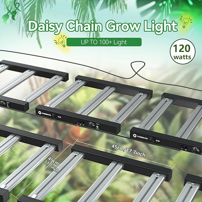 Grow Light FARMLITE Grow Lights for Indoor Plants 120Watts Full Spectrum LED Growing Light Plant Hanging Growing Bar Lamps Seedling Daisy Chain Dimmable Board 2x2ft Coverage