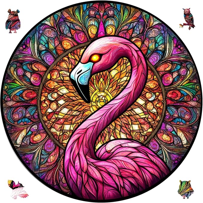 Qiuenisray Wooden Puzzles for Adults 500 Piece, Flamingo Jigsaw Puzzles, FSC Certified Unique Shape Adult Puzzles, Christmas Thanksgiving Gifts for Family Friend 16.5 x 16.5 in