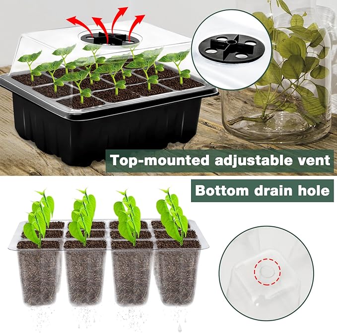 ZeeDix Seed Starter Kit, 2 Pack Seed Starter Trays with 30 PCS Coco Pellets, Base Tray for Indoor Planting, Mini Greenhouse Germination System for Herbs Vegetables Gardening Supplies(24 Cells)