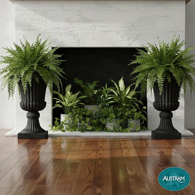 Austram Urn Planters 22", Set of 2, Tall Stone-Resin Pedestal Planters for Outdoor Plants, Large Front Porch Decor, Patio Garden Pots, Outdoor Urns for Entryway, Porch & Deck, Black Plant Pot