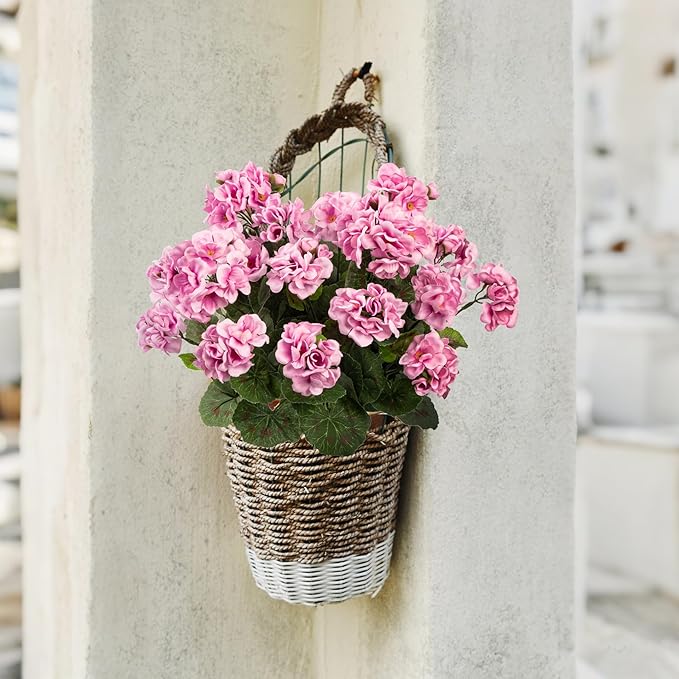 Uqueeten 4PCS Fake Flower Artificial Geranium,Artificial Flowers for Outdoors, Geraniums Artificial Flowers Realistic,Artificial Geraniums for Outdoors Fake Plant Decoration((Pink) 14.4"
