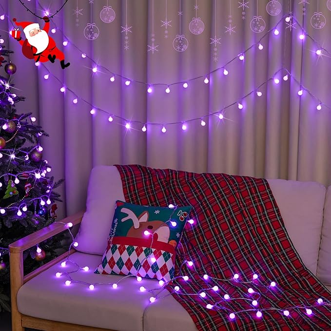 JMEXSUSS Purple Christmas Lights Indoor, Connectable 100 LED Globe String Lights Plug in with Remote, 33 ft 8 Modes Purple String Lights Outdoor for Bedroom Room Party Christmas Decor