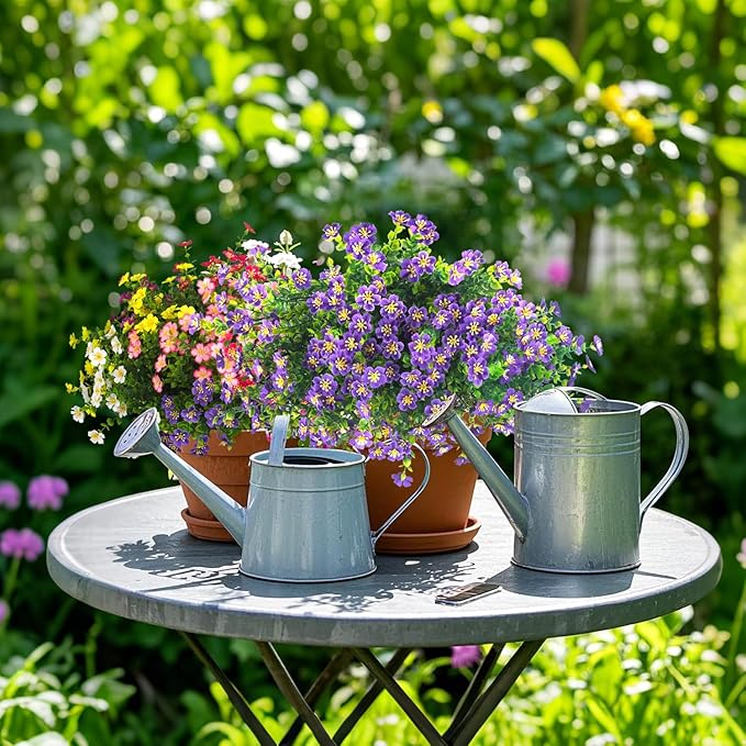 Grunyia Outdoor Artificial Flowers UV Resistant & Fade Proof, 12 Pack Realistic Fake Flowers for Garden, Patio, Lawn Decor - Weatherproof Plastic Plants (Purple)