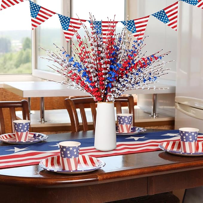 10 Pcs 29" Jasmine Artificial Flowers Red White Blue Artificial Jasmine Fall Flowers for Wedding Bouquets Home Office Party Table Centerpieces Vase Decor
