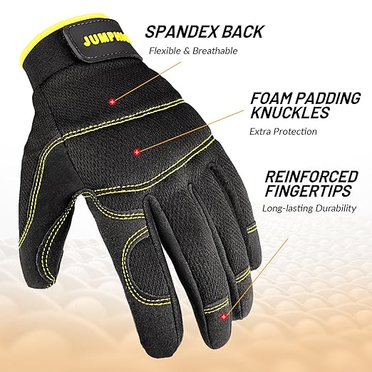 JUMPHIGH Mens Work Gloves 2 Pairs, Synthetic Leather Mechanic Gloves, Touchscreen, Multipurpose, Garden, Construction, Warehouse, Truck Driving (L)