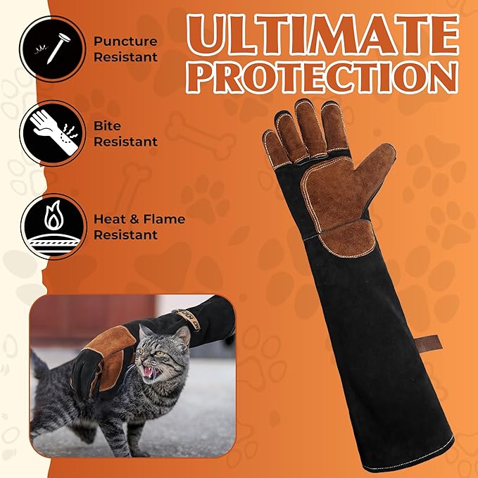 HANDLANDY 24 Inches Animal Handling Gloves Bite-Proof, Scratch-Resistant, Durable Pet Gloves for Dogs, Cats, Falconry