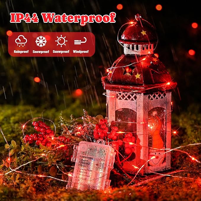 JMEXSUSS 2 Pack Red Fairy Lights Battery Operated, Total 400 LED 132ft Christmas String Lights with Remote, 8 Modes Valentine Lights for Bedroom Wreath Tree Valentine‘s Day Halloween Xmas Decor