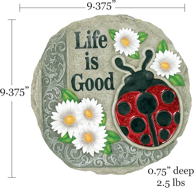 Spoontiques - Garden Décor -Life is Good Ladybug Stepping Stone - Decorative Stone for Garden