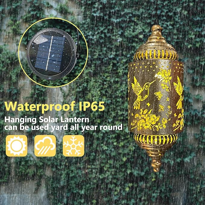 Hummingbird Solar Lantern Outdoor Garden Decor (2 Pack) Solar Lights Outdoor Waterproof, Hanging Lanterns Outdoor for Patio Pathway Yard Porch Backyard Gardening Gifts for Women Mom Grandma.