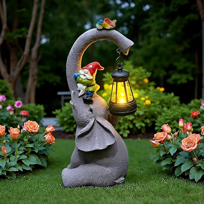 ArtCredit Solar Elephant Garden Statues with LED Lights, Outdoor Decor for Patio Yard Balcony - Unique Housewarming Birthday Gifts for Women Mom Grandma