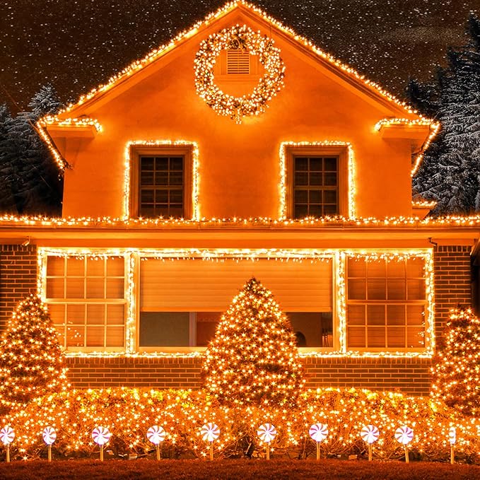 400 LED Christmas Lights Outdoor 132 FT String Lights Indoor Outdoor Clear Wire with 8 Modes Plug in Waterproof Orange String Light for Christmas Tree Party Thanksgiving Decorations