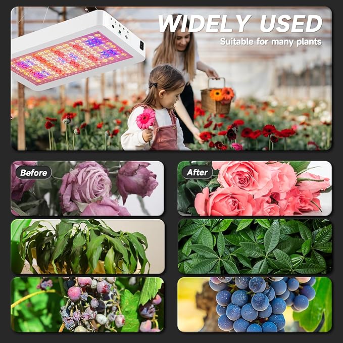 SERWING LED Grow Light Full Spectrum, Plant Grow Light with Veg & Bloom Switch for Hydroponic Indoor Plants LED Grow Lamp with Daisy Chain，with Remote Control
