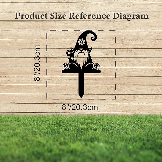 Magilab Personalized Iron Yard Stake - Christmas Cute Gnome Dwarves Decor, 8-Inch Black Metal Garden Sign for Outdoor (Style L)