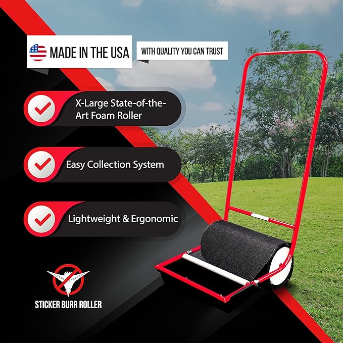 X-Large Remover Yard Tool Wide for Easy Yard Cleanup - Push Model 2.0 for Burr & Sticker Removal - Effortless Goat Head Roller and Picker - Made in USA (18" Extra Wide)