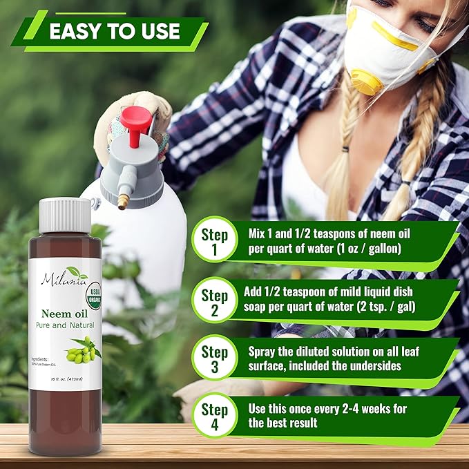 MILANIA Premium Organic Neem Oil Virgin(16 Fl. Oz.), Cold Pressed, Unrefined 100% Pure Natural Grade A. Excellent Quality.