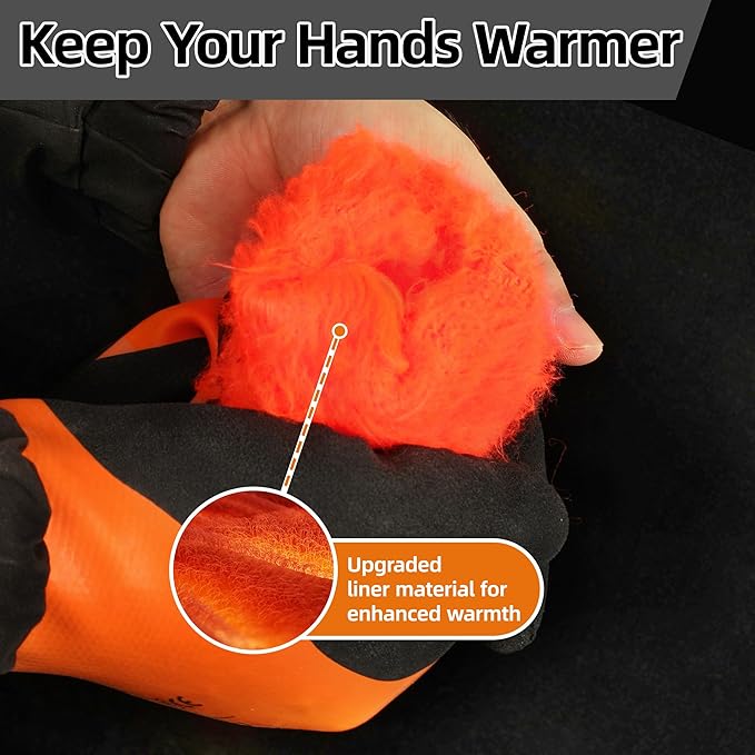 Schwer 2 Pairs 100% Waterproof Winter Work Gloves, ANSI A2 Cut Resistant Freezer Gloves for Outdoor Cold Weather Keep Hands Warm, Thermal Insulated Gloves for Shoveling Snow, Ice Fishing, XXL