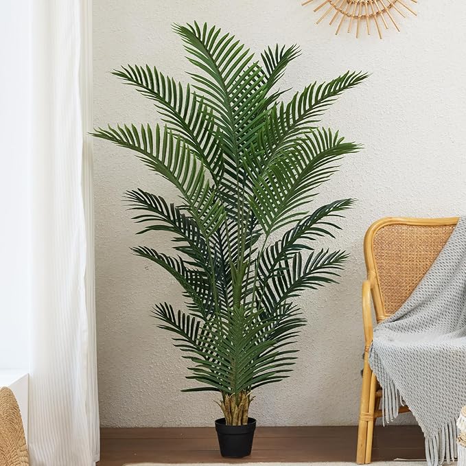 VeriNatural Artificial Palm Tree 5FT Tall Palm Trees UV Resistant Fake Plant Large Potted Faux Tropical Areca Palm Floor Plants for Indoor Outdoor Home Living Room Porch Patio Decor 2 Pack, VN125