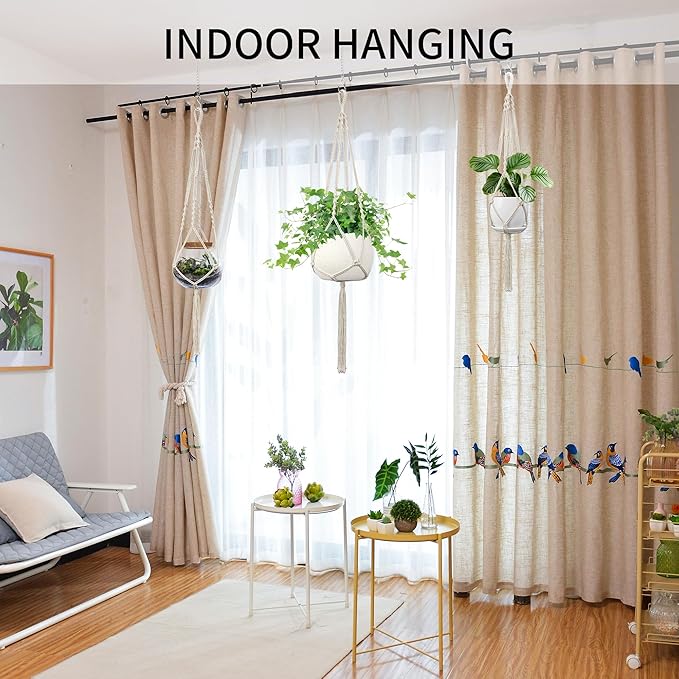 IDEEEPAN Macrame Plant Hanger - Fits 4 to 13 inches Pots for Indoor Outdoor, 34"/41"/46" 3 Sizes Set, Ivory (POTS NOT Included)