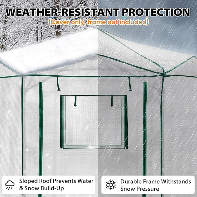 EAGLE PEAK Replacement Cover for 6.6x6.6 ft Hexagon Pop up Greenhouse, Front and Rear Roll-Up Zipper Entry Doors and 2 Roll-Up Side Windows (Frame Not Included), White