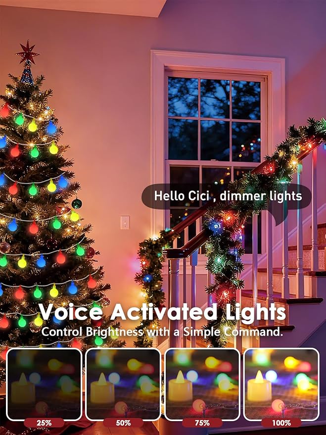 2025 New Connectable 43FT Smart Voice Controlled Globe String Lights Indoor Outdoor | 100LED Multicolor Fairy Twinkle Lights with Remote & Timer | 12 Modes Waterproof Christmas Tree Room Decorations