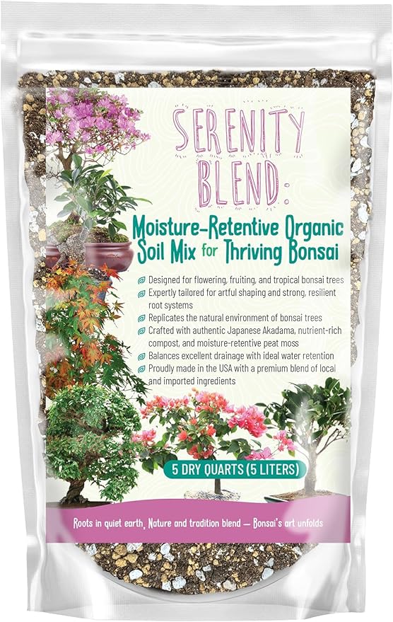 GARDENWISE Serenity Blend Bonsai Soil Mix – Moisture-Retentive & Organic for Flowering, Fruiting, and Tropical Bonsai Trees – Handcrafted in The USA with Akadama & Compost (5 quarts)