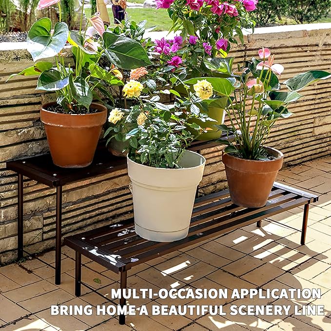 OUTEROOM Metal Plant Stand, Rust-proof Aluminum Flower Pot Stand, Plants Display Stands Decoration Racks for Living Room Balconies and Gardens (120 Ebony)