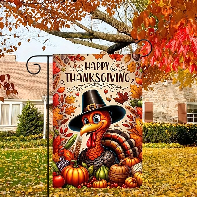 Happy Thanksgiving Garden Flag - 12x18 Inch Be Thankful Decorative Turkey Fall Flag for Thanksgiving Day Harvest Fall Autumn Yard Outdoor